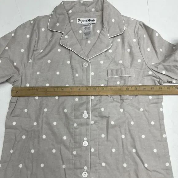 Pajama Mania Gray Polka Dot Button-Up 2 Piece Flannel Pajama Set Women’s Size S